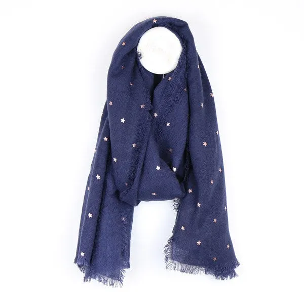 Navy Blue Scarf With Rose Gold Stars