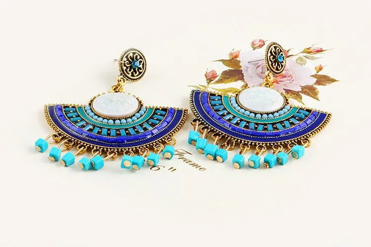 New Design Fashion Charm Vintage Bohemian beads earrings jewelry Alloy hollow flower Pendant drop earrings for women