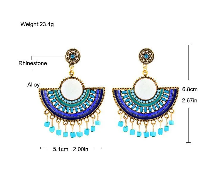 New Design Fashion Charm Vintage Bohemian beads earrings jewelry Alloy hollow flower Pendant drop earrings for women