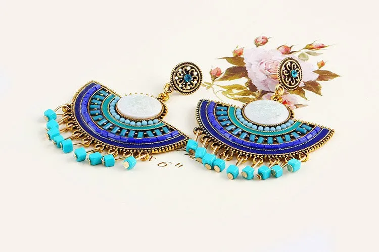 New Design Fashion Charm Vintage Bohemian beads earrings jewelry Alloy hollow flower Pendant drop earrings for women