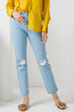 Nora Mid Rise Ripped Jeans Ice Blue