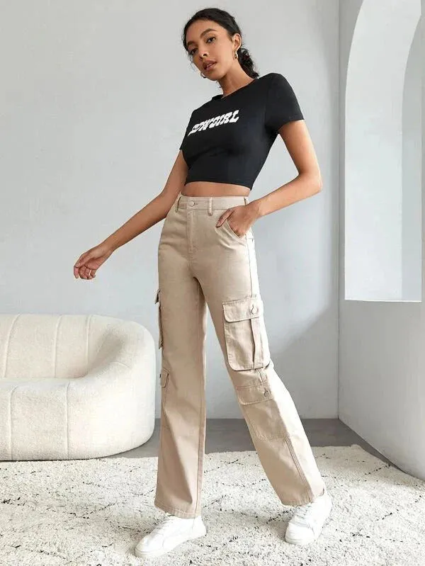 Oatmeal Street Style Cargo Baggy Fit Pants