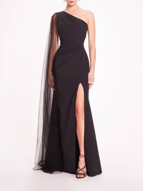 One Shoulder Cape Gown