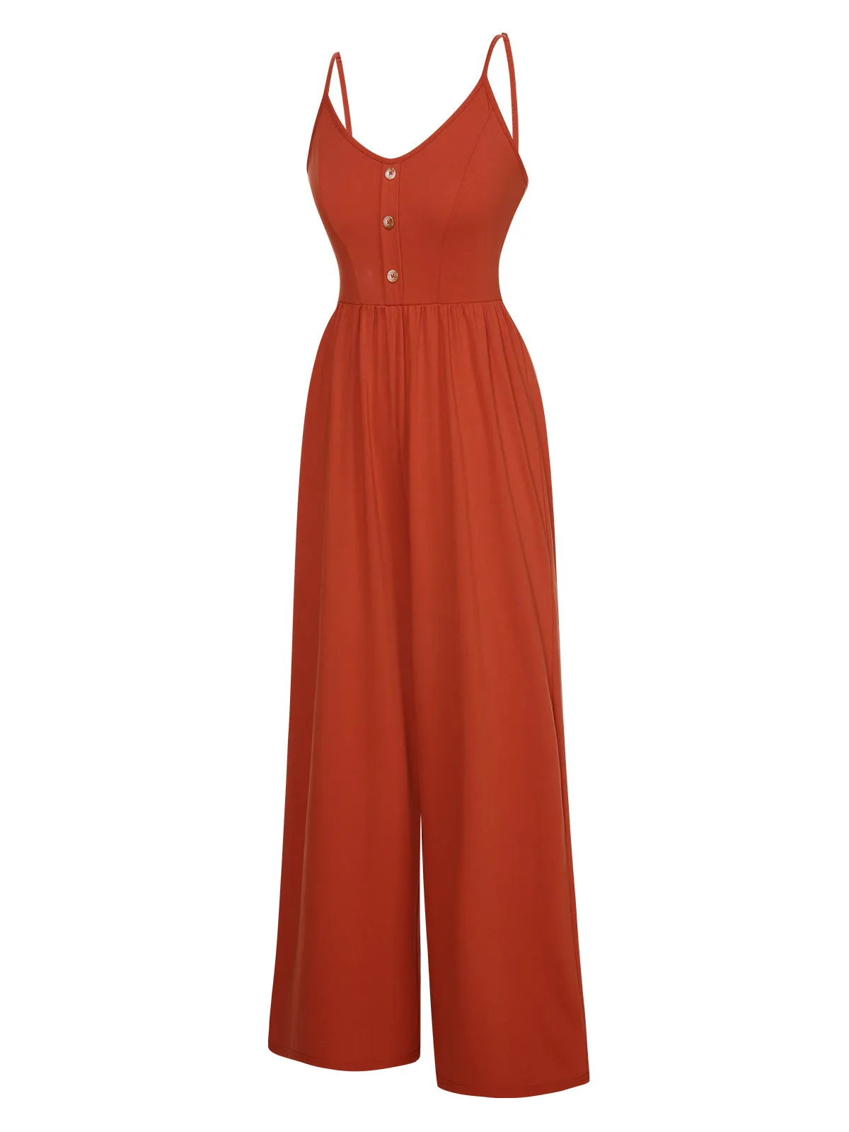 Orange 1950s Solid Button Suspender Jumpsuit