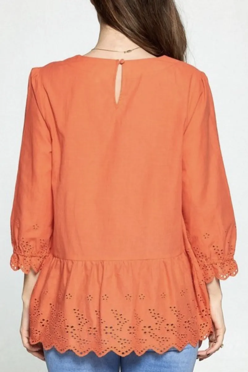 Orange Creamsicle Eyelet Top