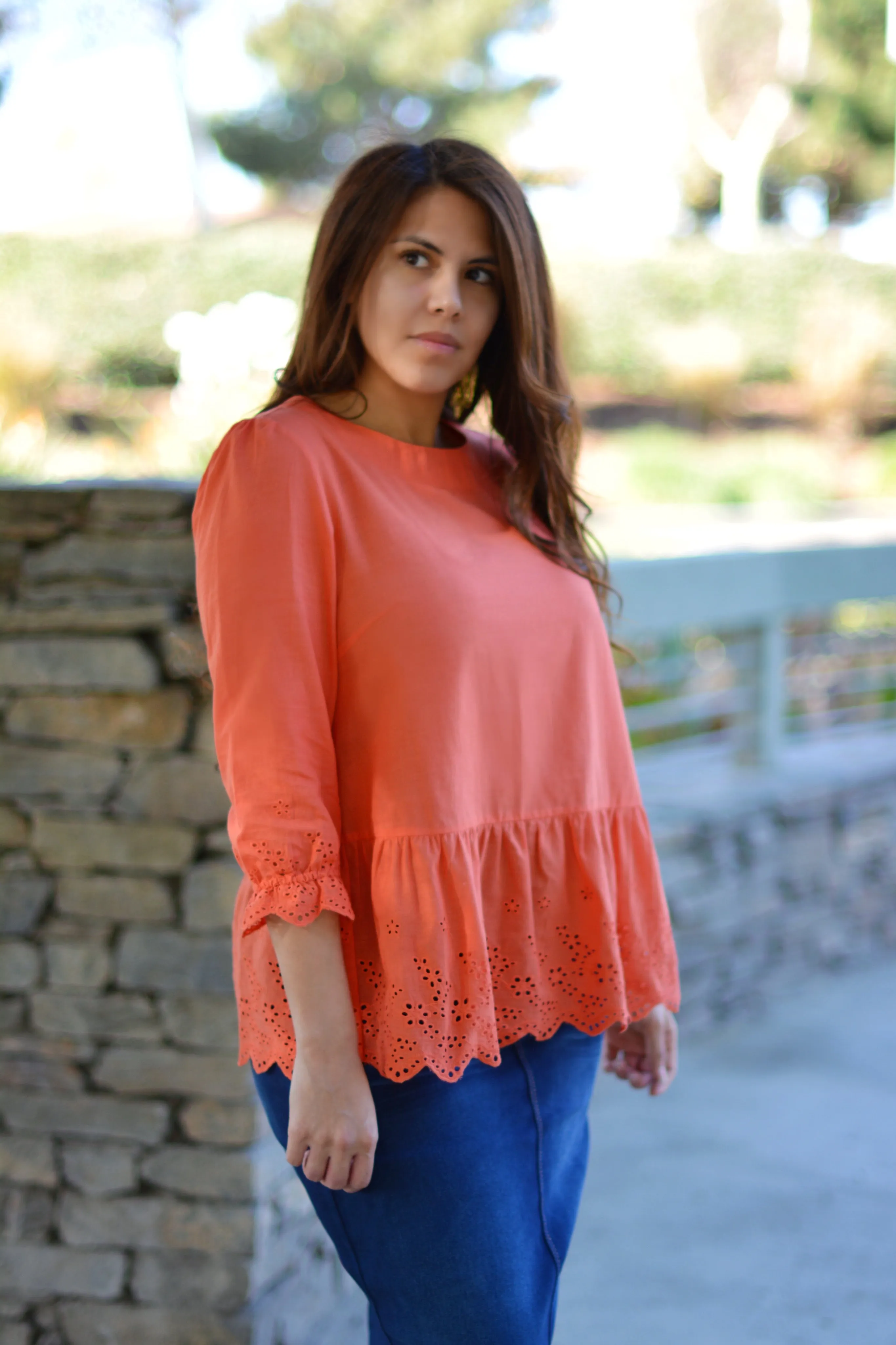 Orange Creamsicle Eyelet Top