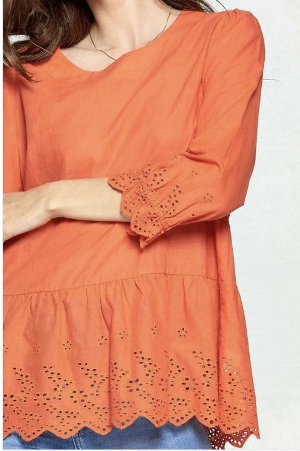 Orange Creamsicle Eyelet Top