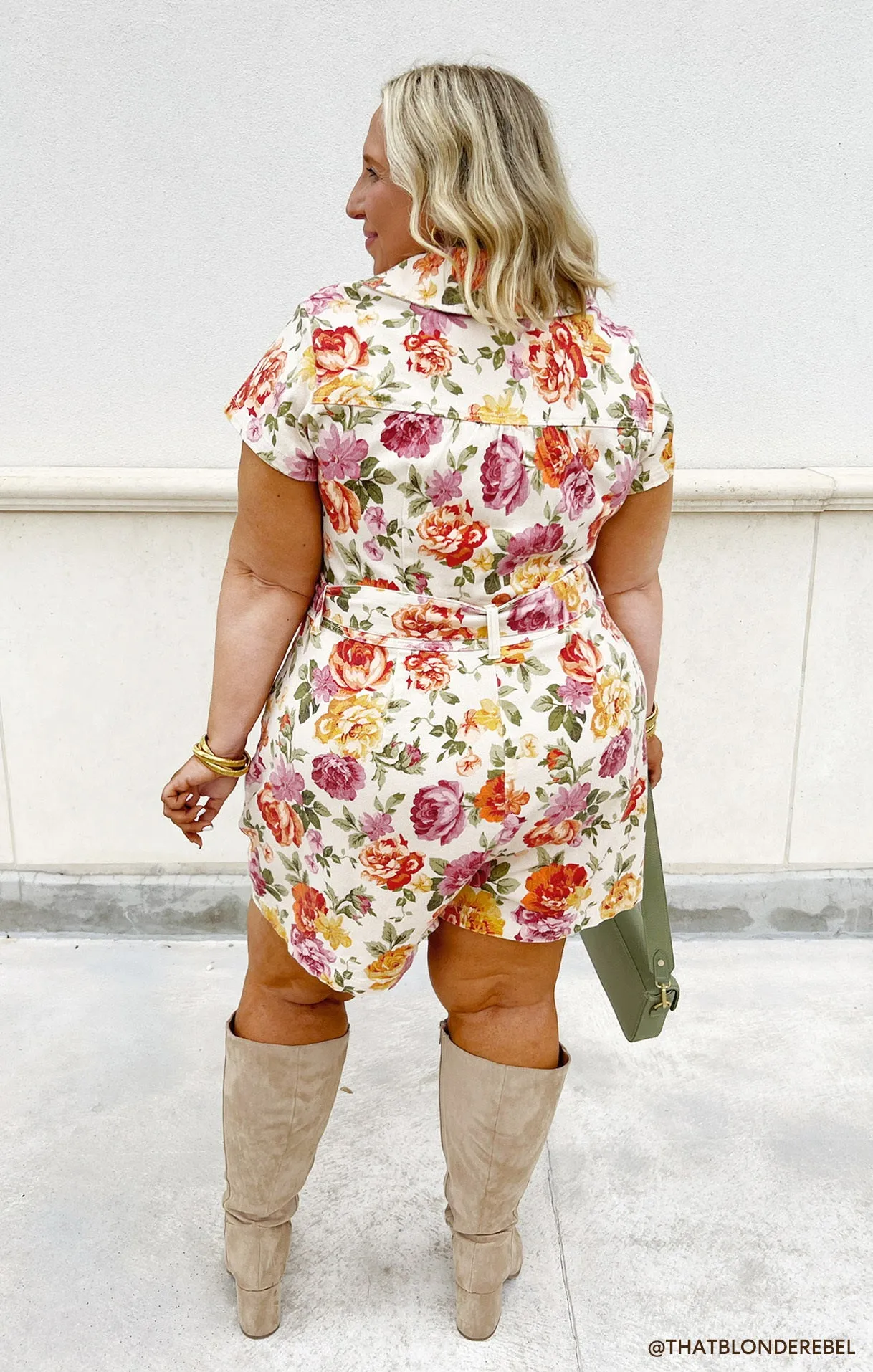 Outlaw Romper ~ Ivory Hillside Floral Denim