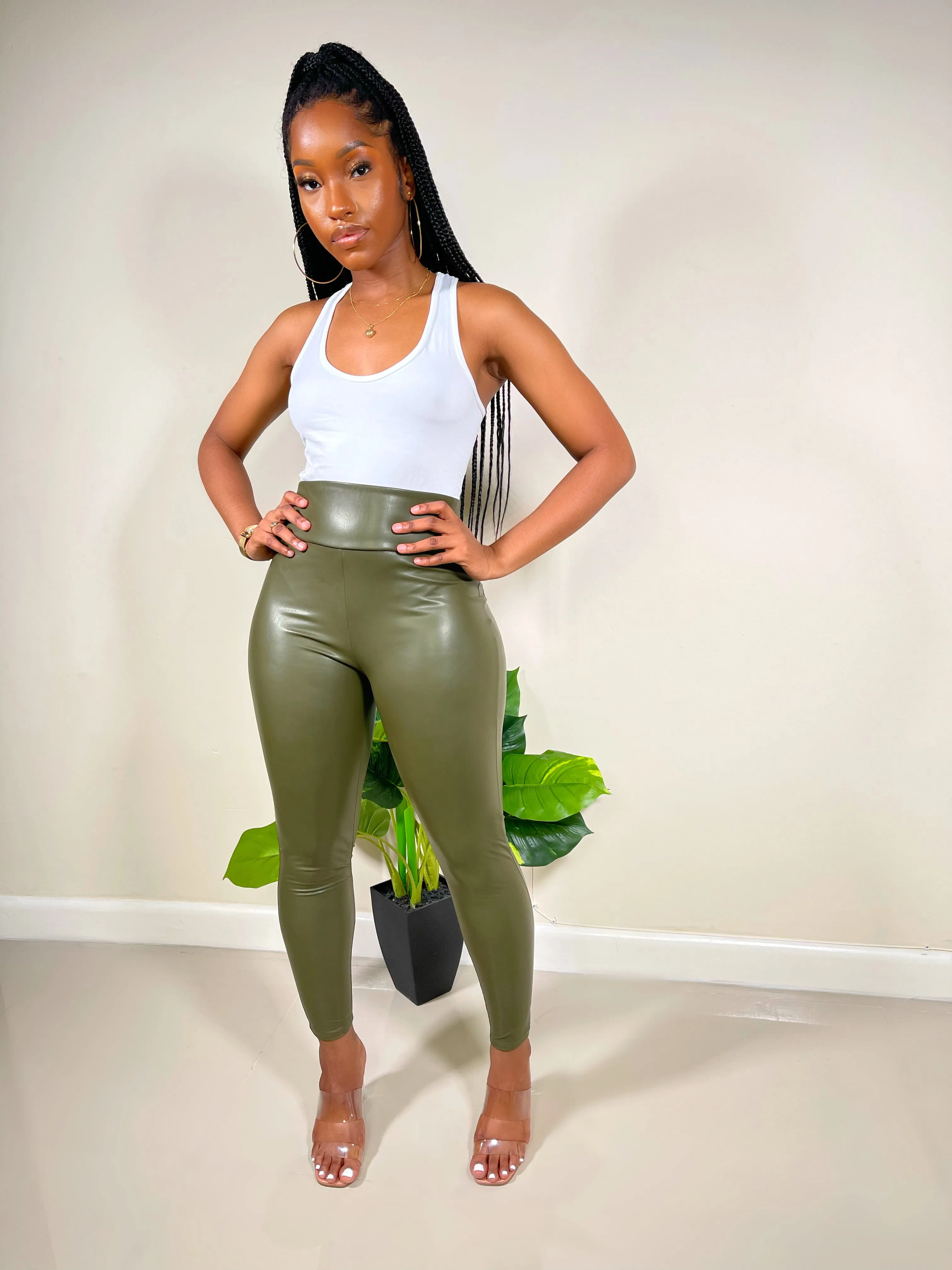 Paige Faux Leather Leggings-Olive (FINAL SALE)