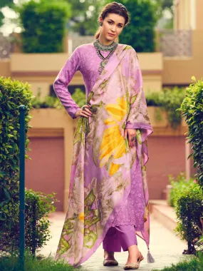 Pashmina Purple Embroidered Unstitched Winter Suit Set