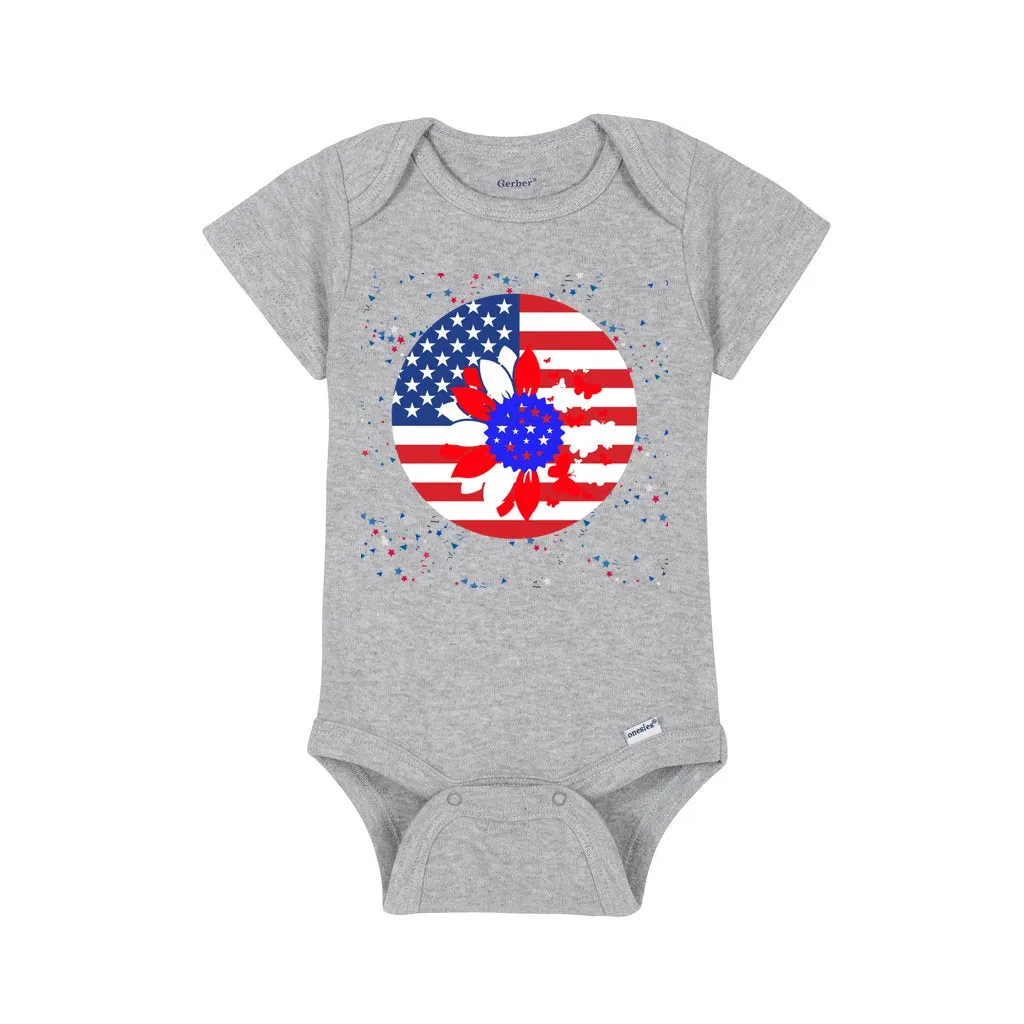 Petal Flag Baby Short Sleeve Onesie - Ships from The US