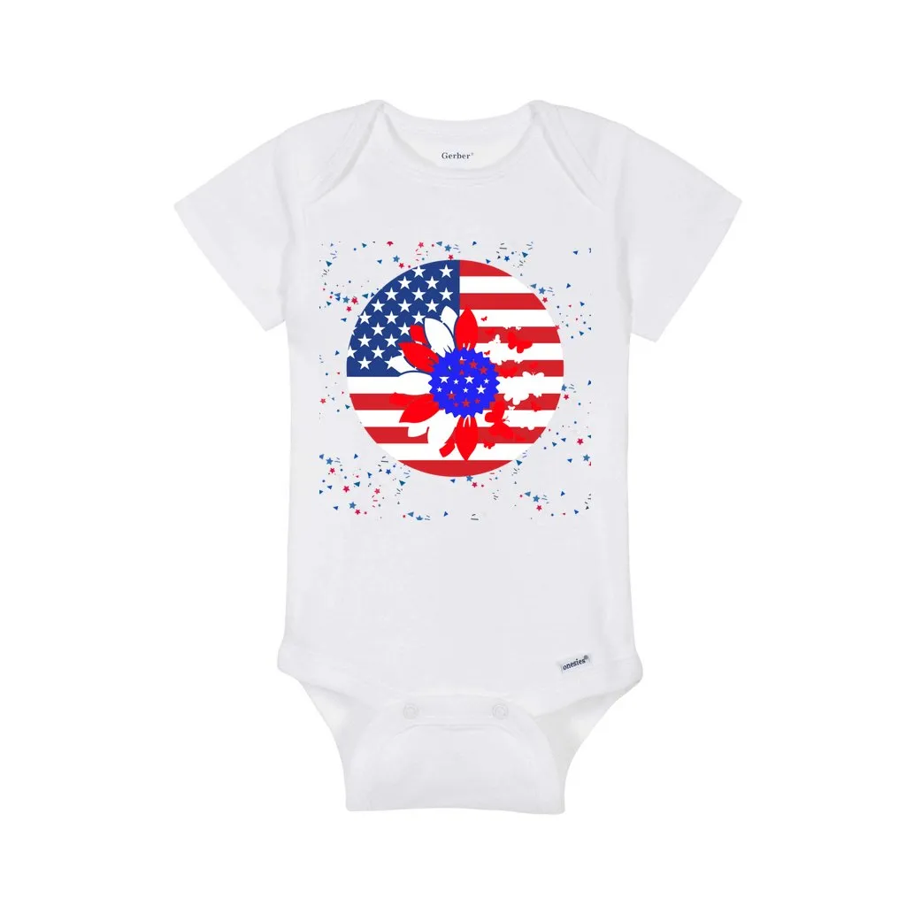 Petal Flag Baby Short Sleeve Onesie - Ships from The US