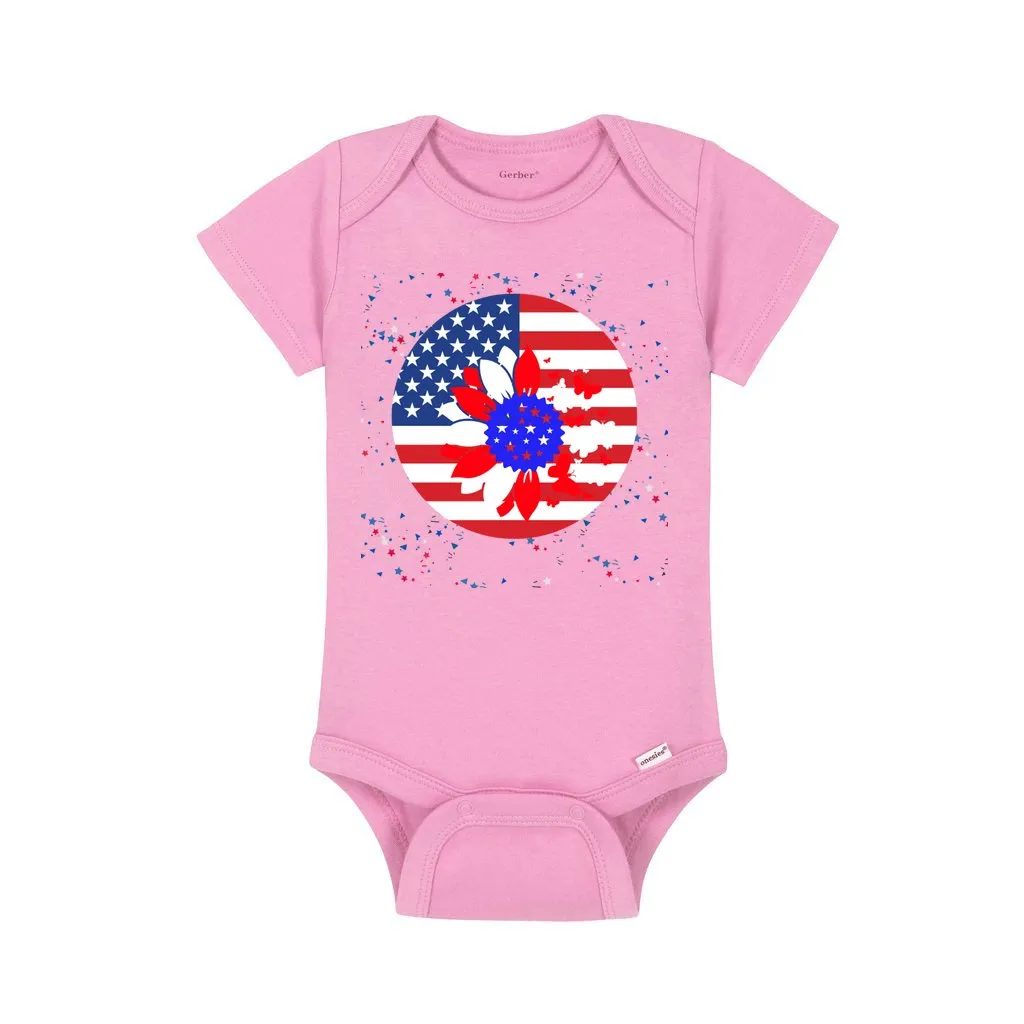 Petal Flag Baby Short Sleeve Onesie - Ships from The US