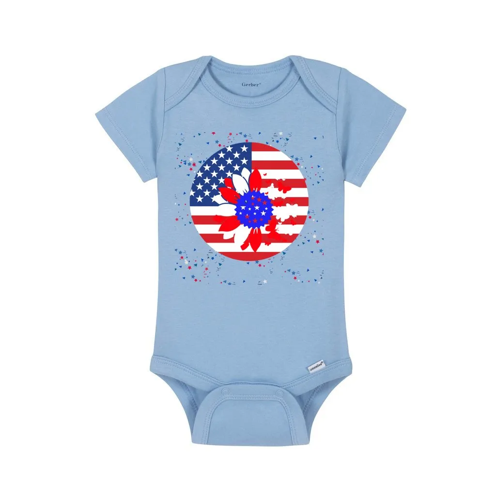 Petal Flag Baby Short Sleeve Onesie - Ships from The US