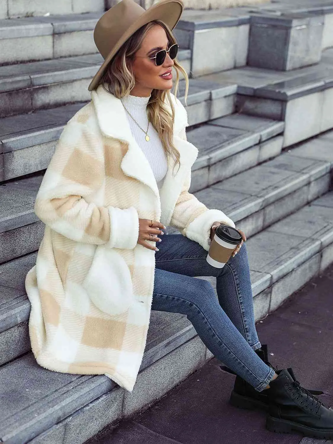 Plaid Button Down Coat with Pockets