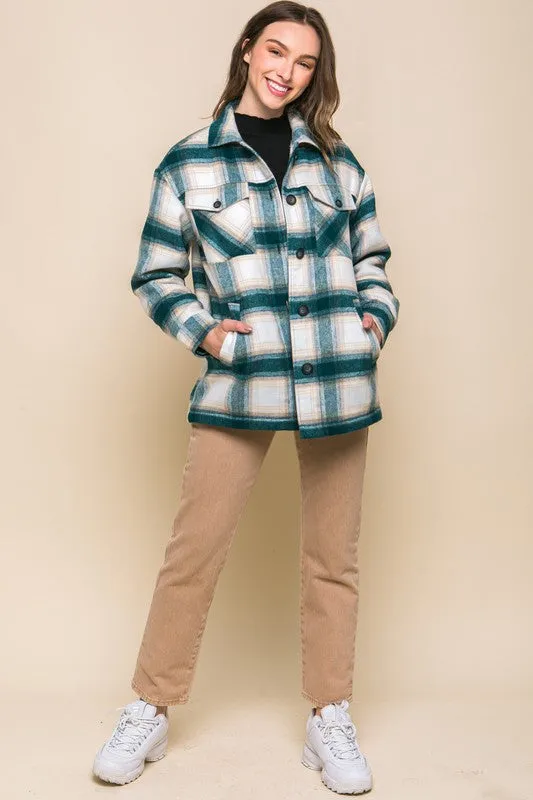 Plaid Button Up Jacket with Sherpa Lining