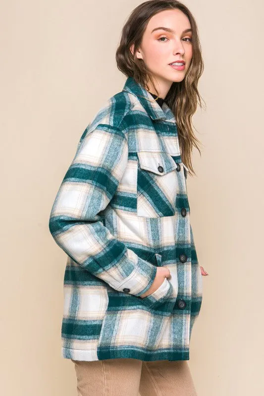 Plaid Button Up Jacket with Sherpa Lining