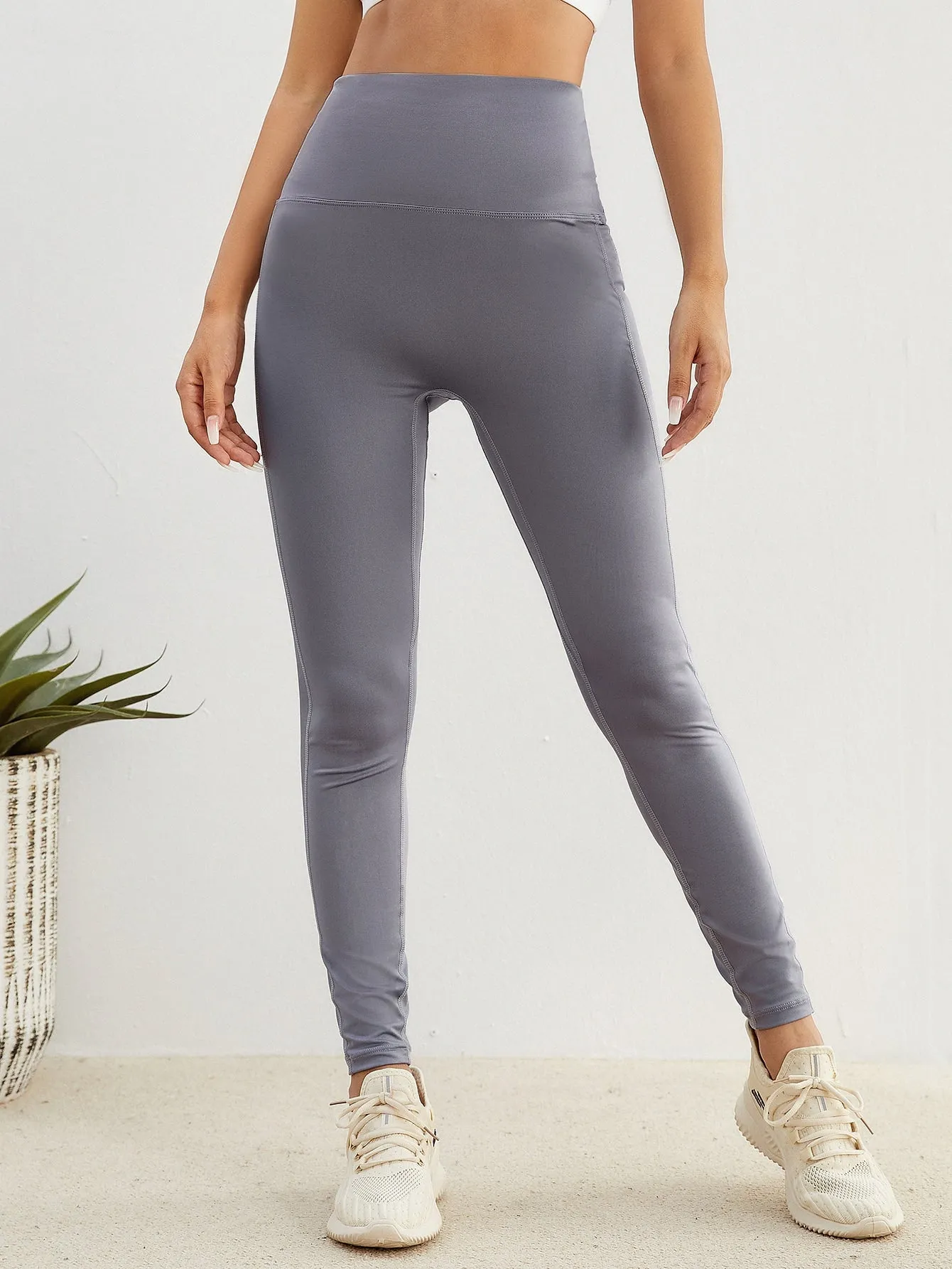 Plain Ruched High Waist Women Sports Leggings