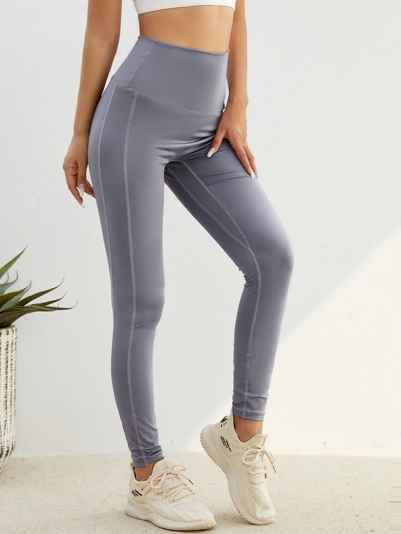 Plain Ruched High Waist Women Sports Leggings