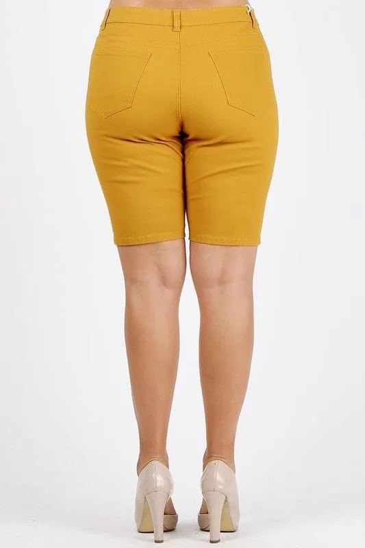 Plus Size High Waist Solid Stretch Short Pants