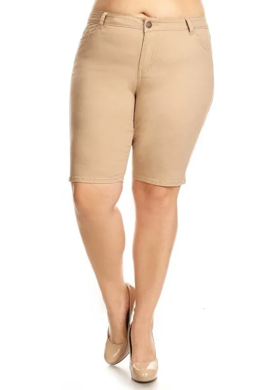 Plus Size High Waist Solid Stretch Short Pants