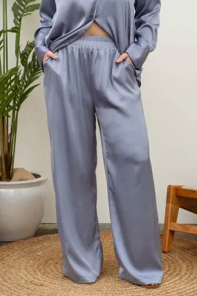 PLUS SOLID SATIN WIDE LEG PANTS