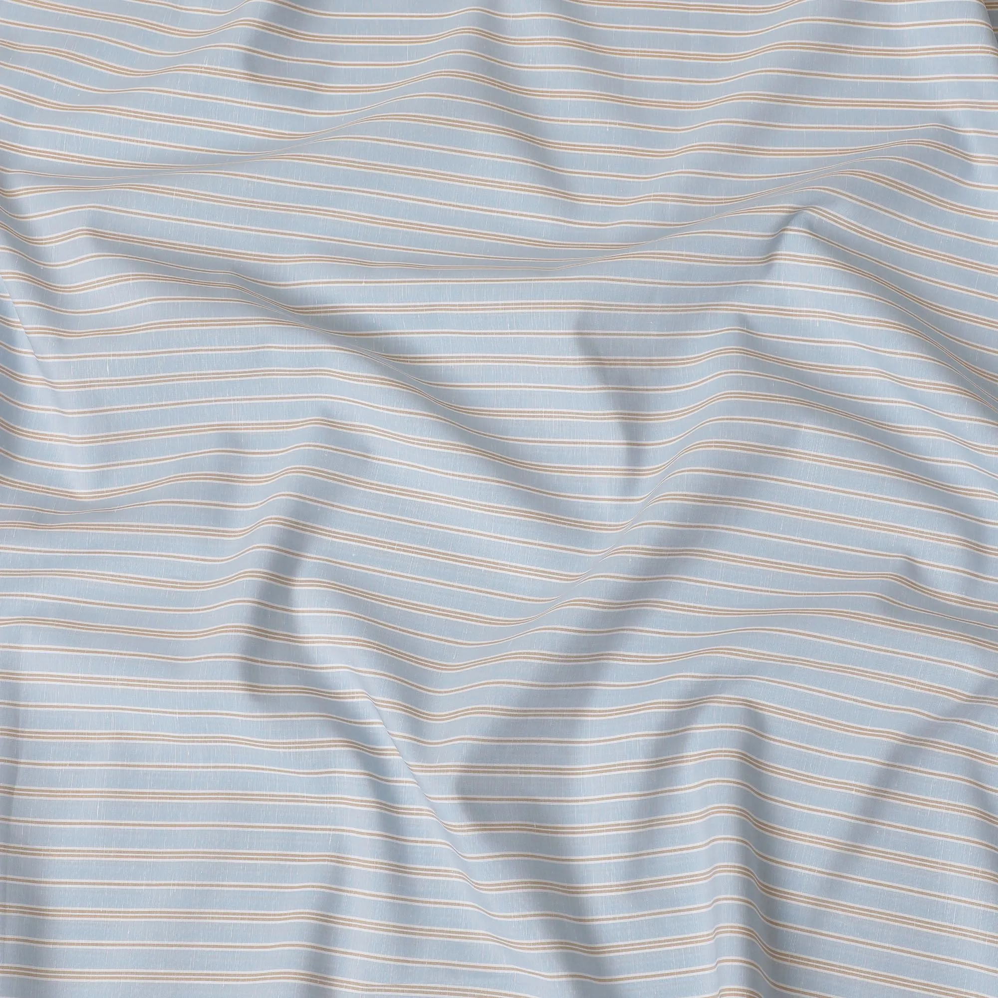 Powder blue Premium pure Italian cotton linen shirting fabric with white and gold print in stripe design-D16643