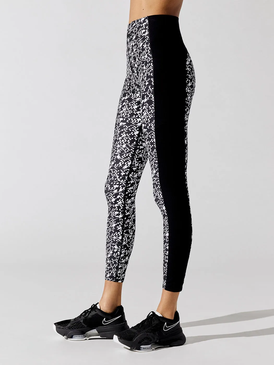 Power High Waist 7/8 Workout Leggings - Black Mini Geo Build Print