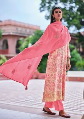 Printed Pink Winter Unstitched Pashmina Salwar Suit