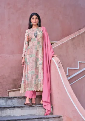 Printed Winter Pink Unstitched Pashmina Salwar Suit