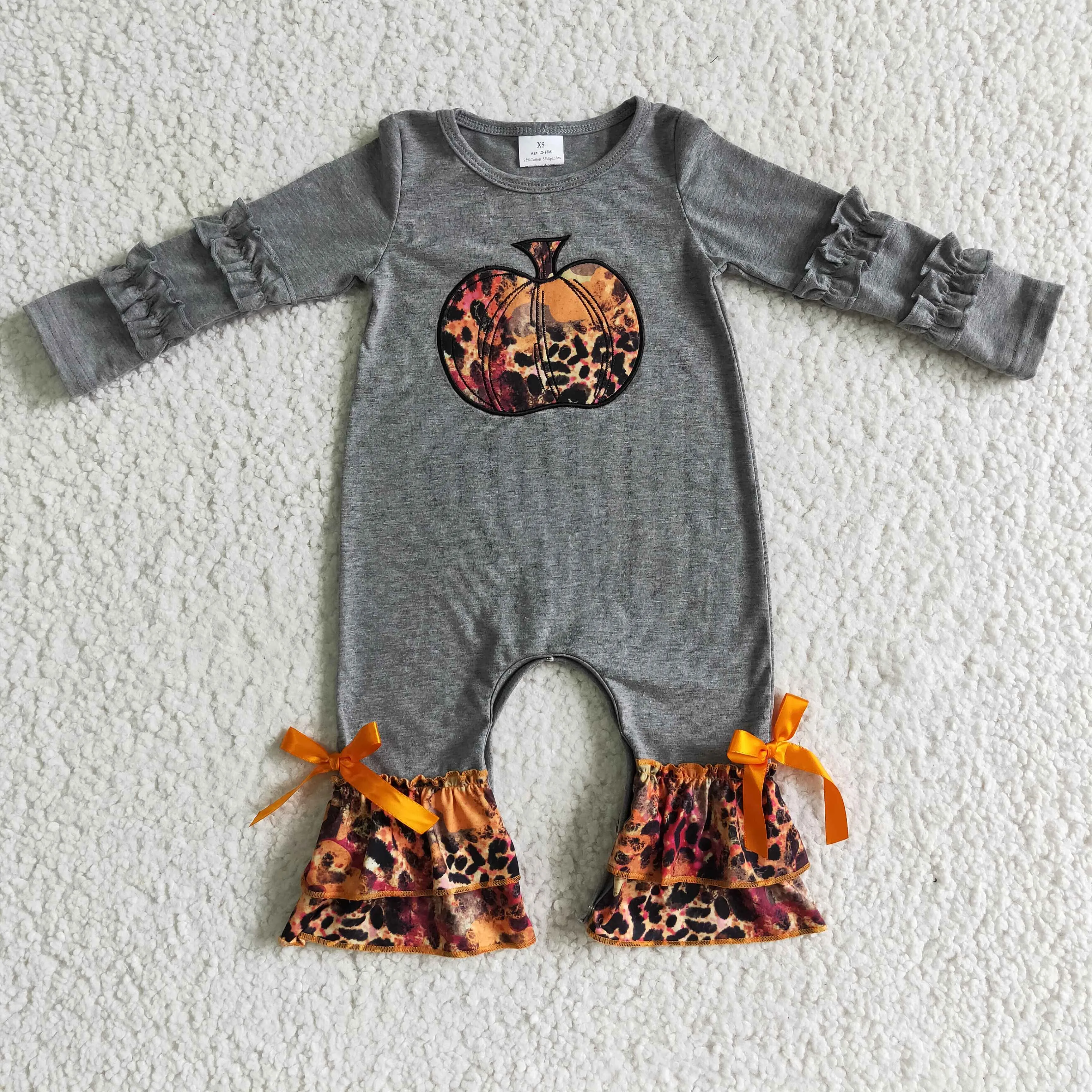 Pumpkin girl long sleeve gray Romper LR0139