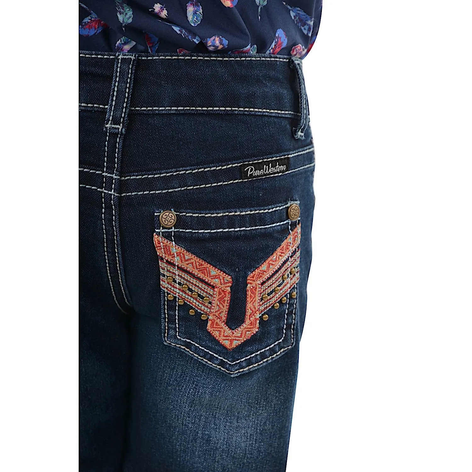 Pure Western Girls Aztec Bootcut Jean-Darkest Night