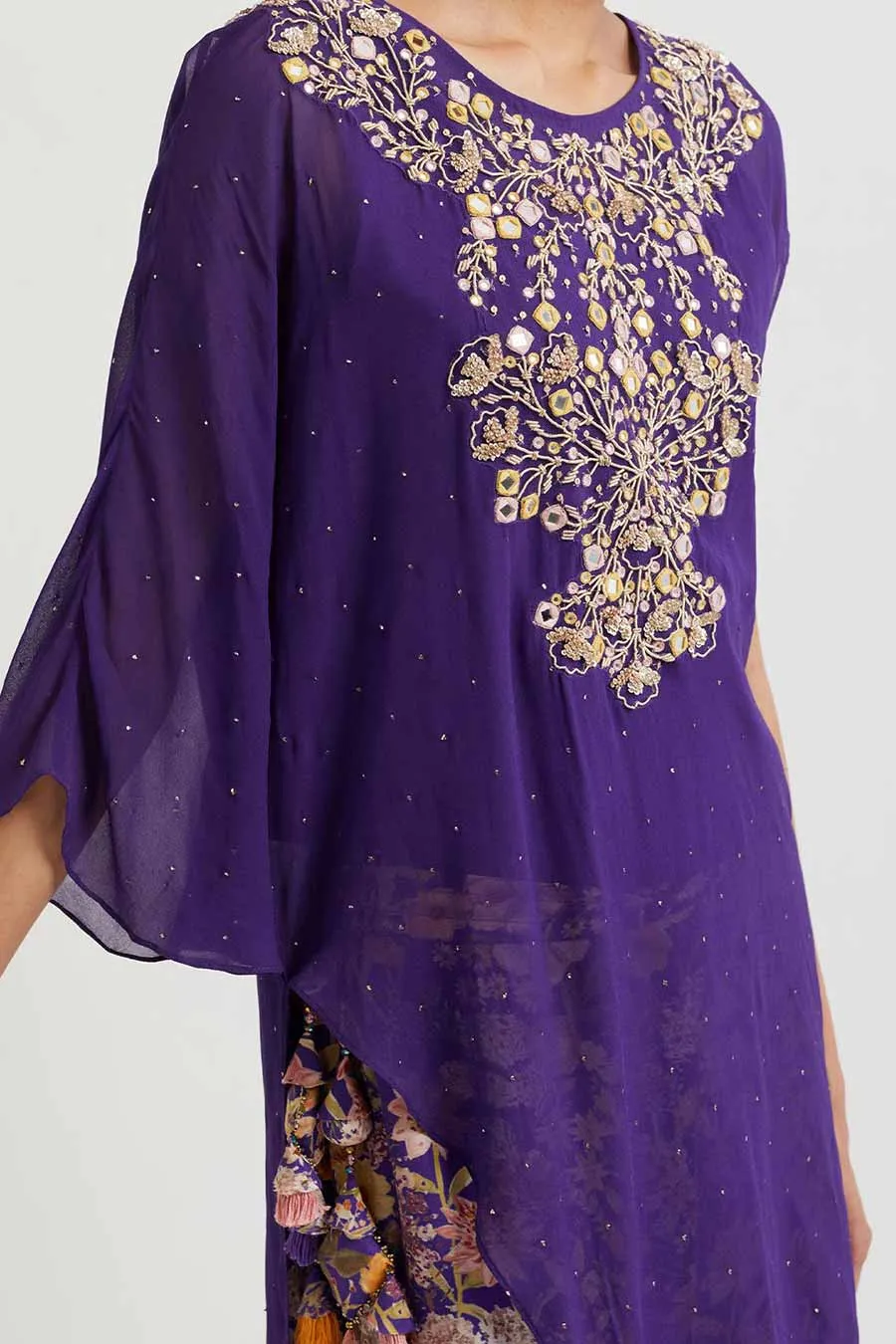 Purple Embroidered Top & Printed Sharara Set