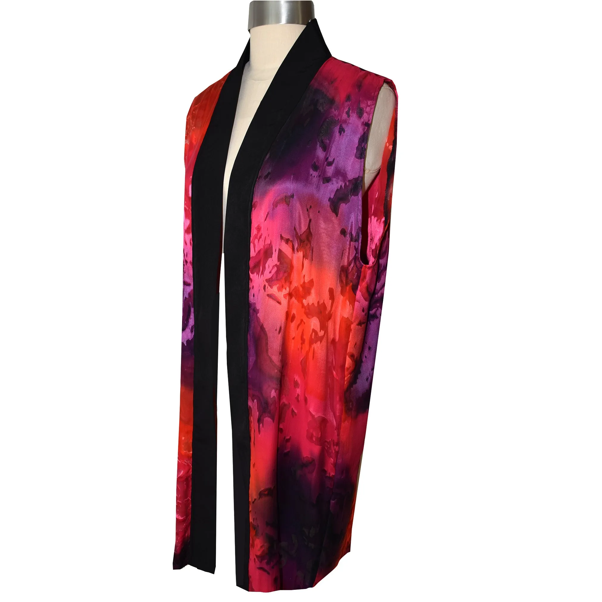 Purple/Pink/Coral Devore Sheer Silk Long Kimono Vest