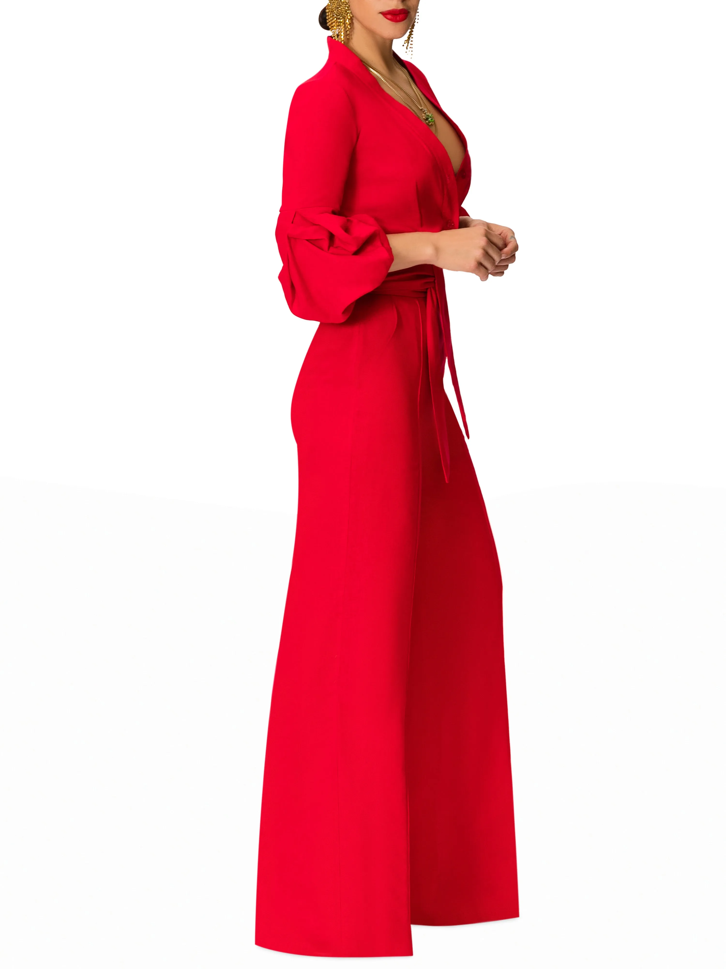 "Beverly Hills" Red Button-Down Jumpsuit