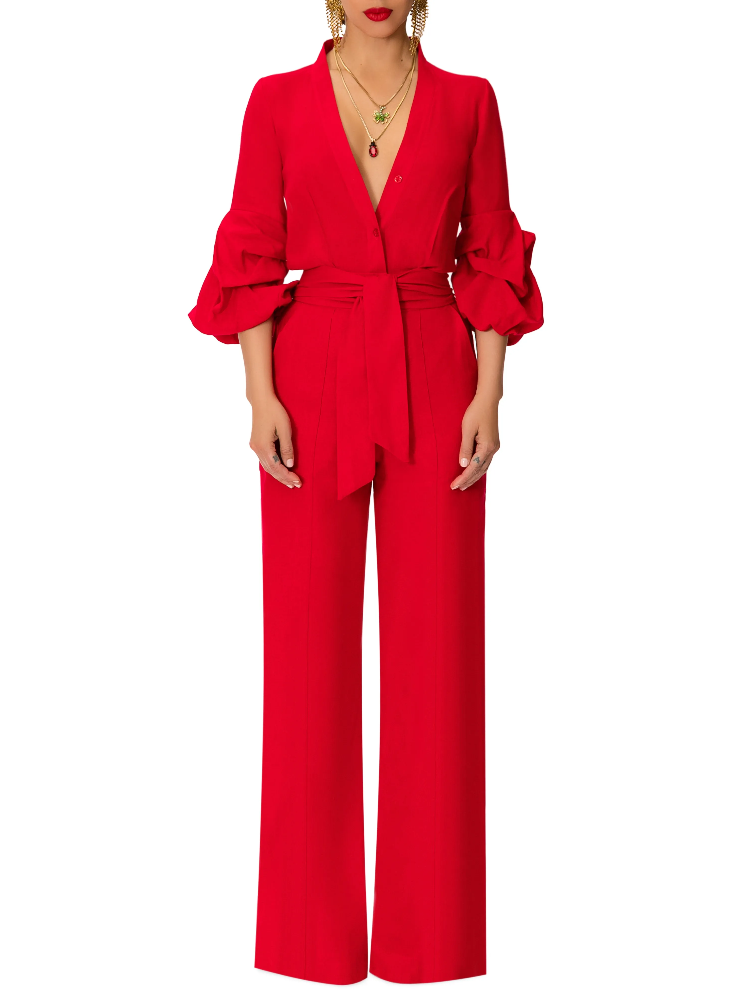 "Beverly Hills" Red Button-Down Jumpsuit