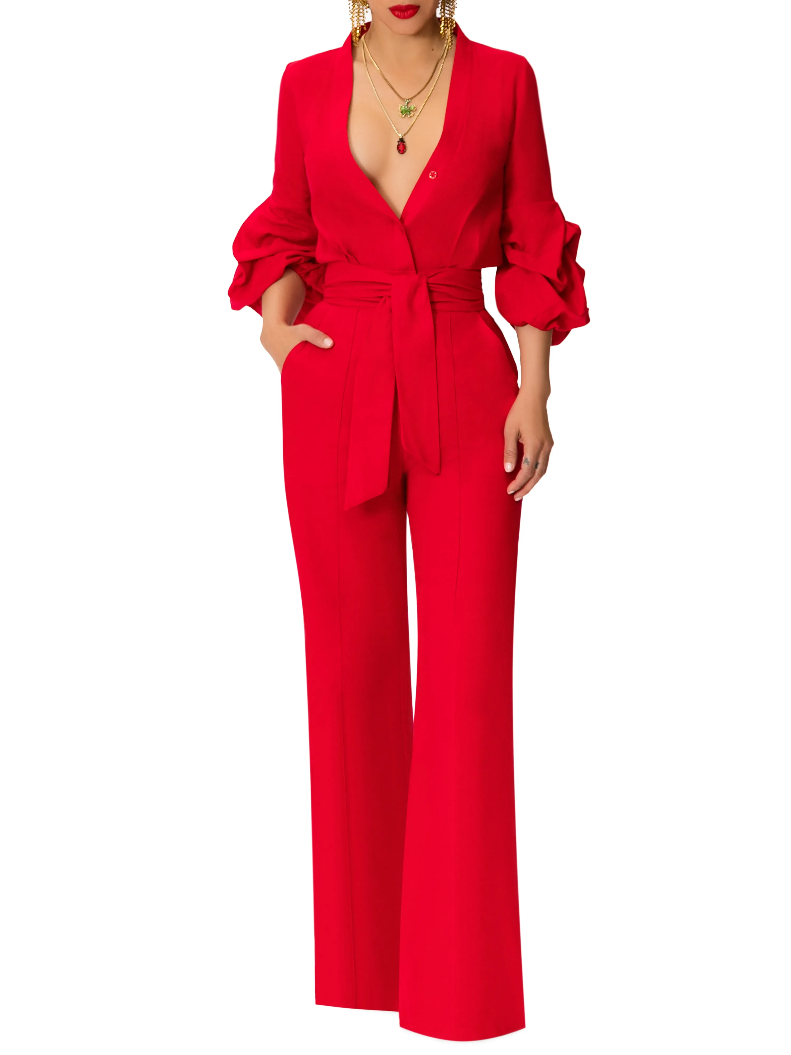 "Beverly Hills" Red Button-Down Jumpsuit