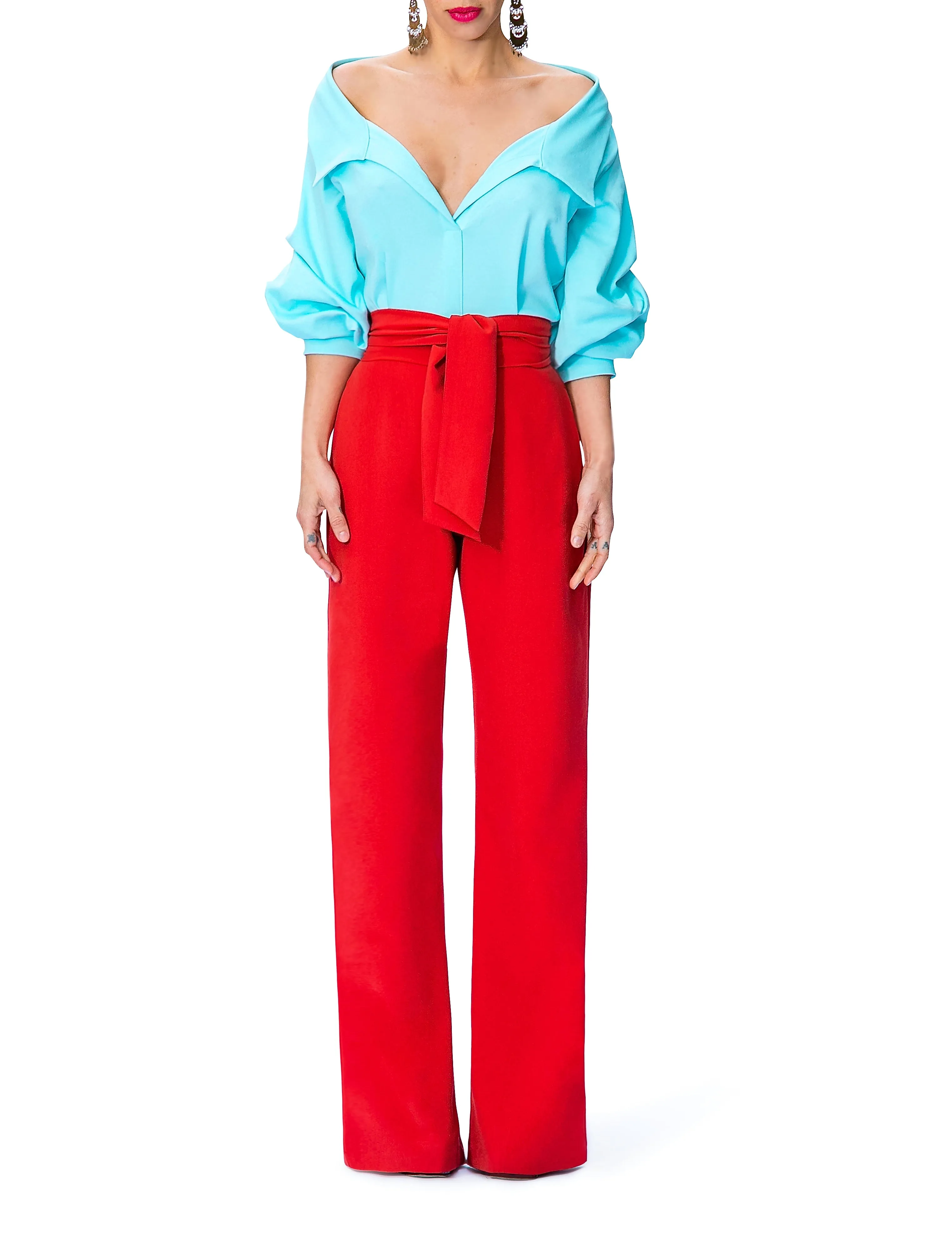 "Electra" Color Block Off Shoulder Jumpsuit