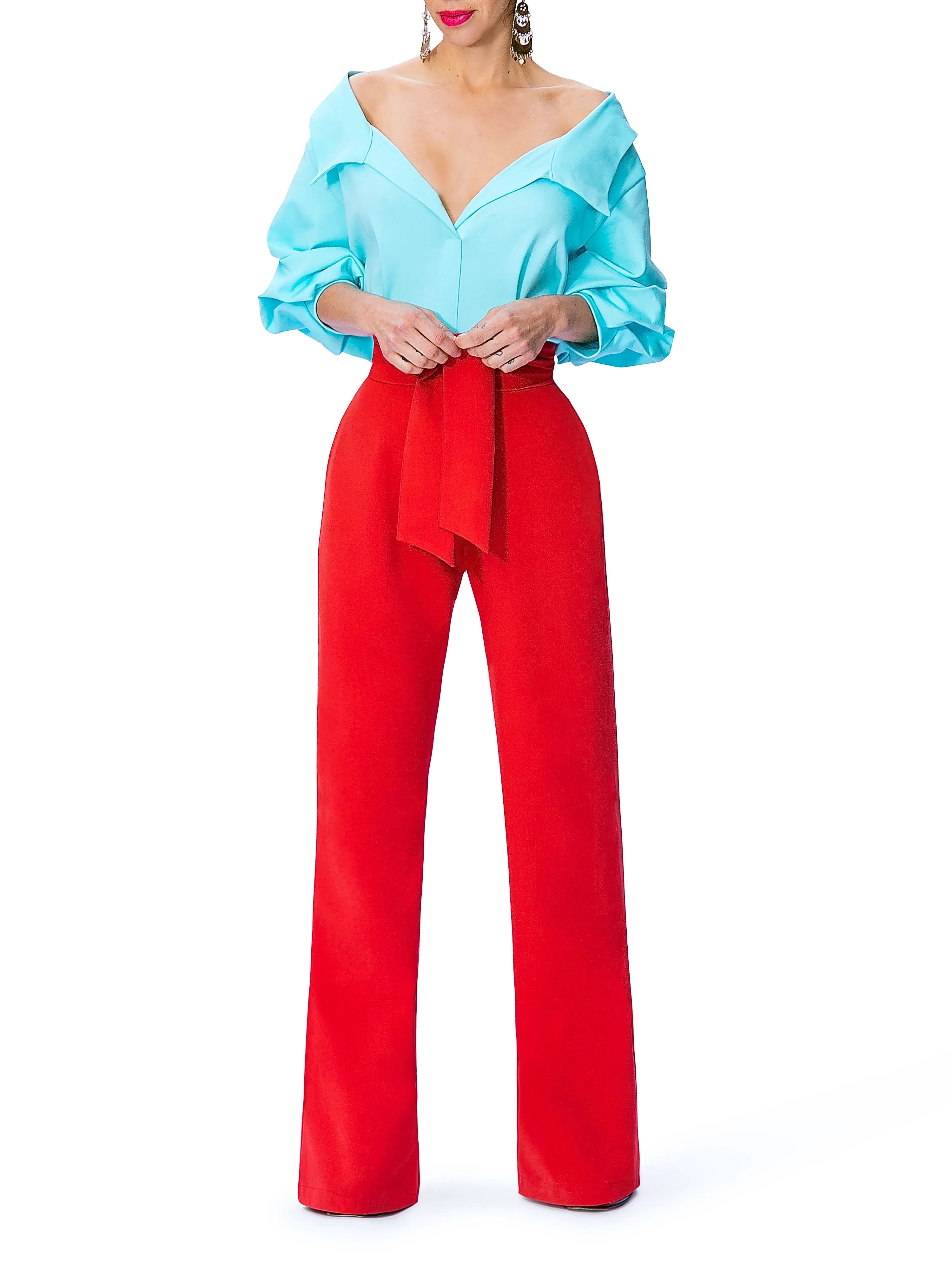 "Electra" Color Block Off Shoulder Jumpsuit