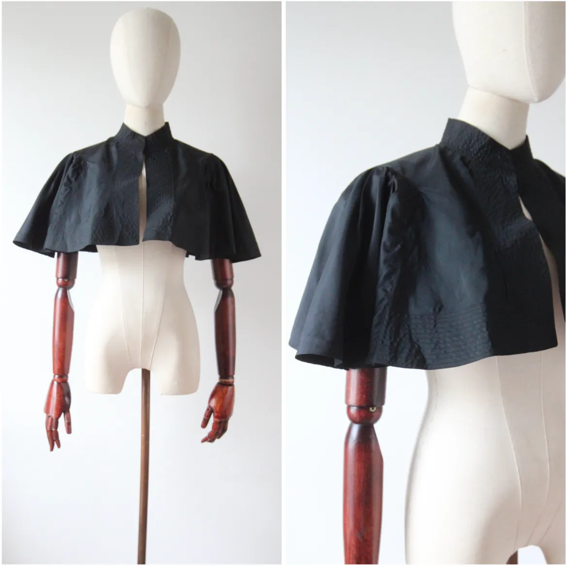 "Fluttered Capelet" Vintage 1930's Black Fluttered Shoulder Cape