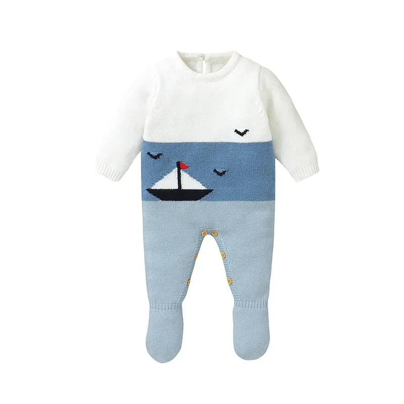 "Sail Baby" Footed Knit Footed Romper