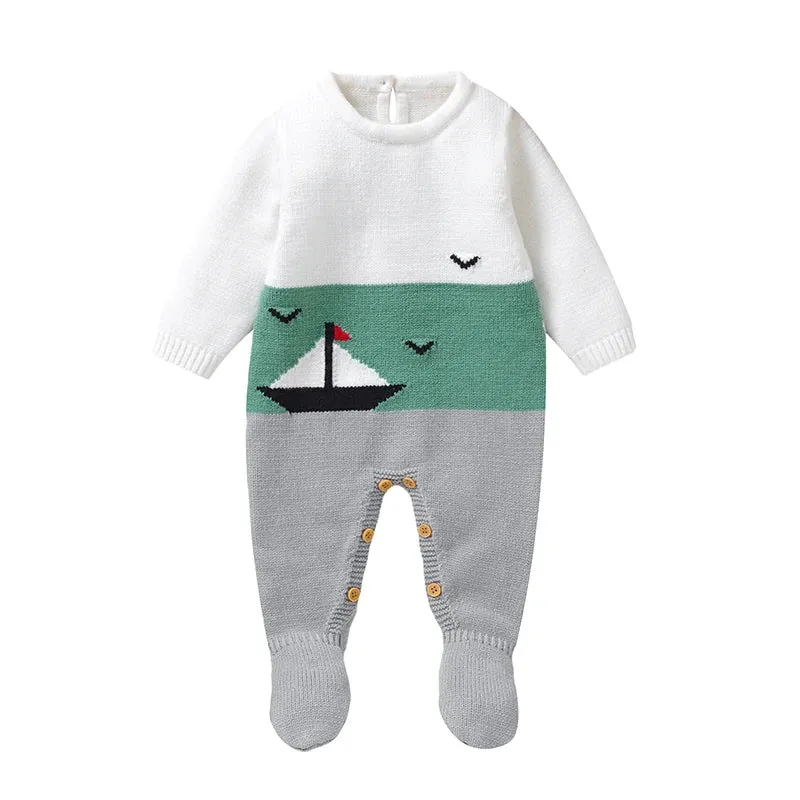 "Sail Baby" Footed Knit Footed Romper