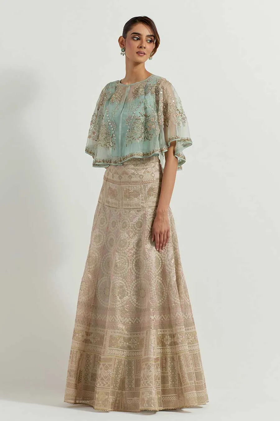 Raeth Blush Embroidered Cape & Tissue Lehenga Set