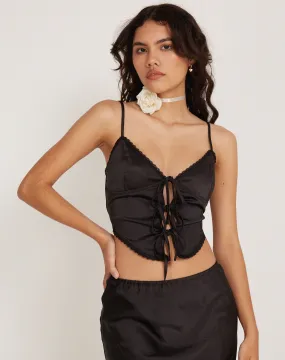 Rahela Cami Top in Satin Black