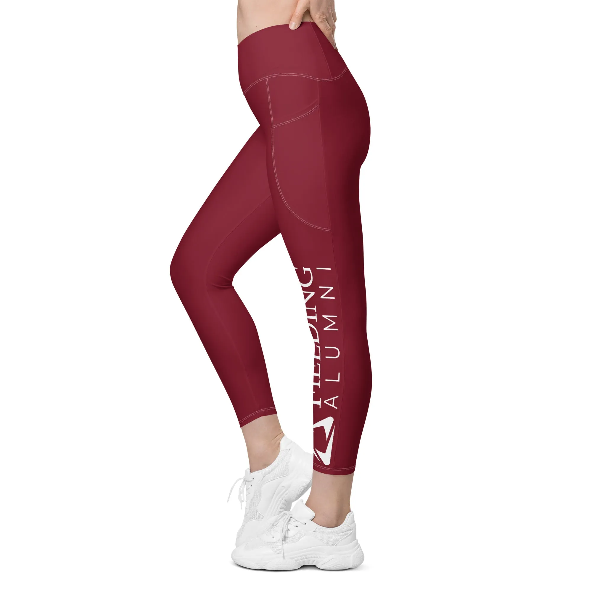 Recycled Crossover Leggings with Pockets - Merlot | Alumni Logo