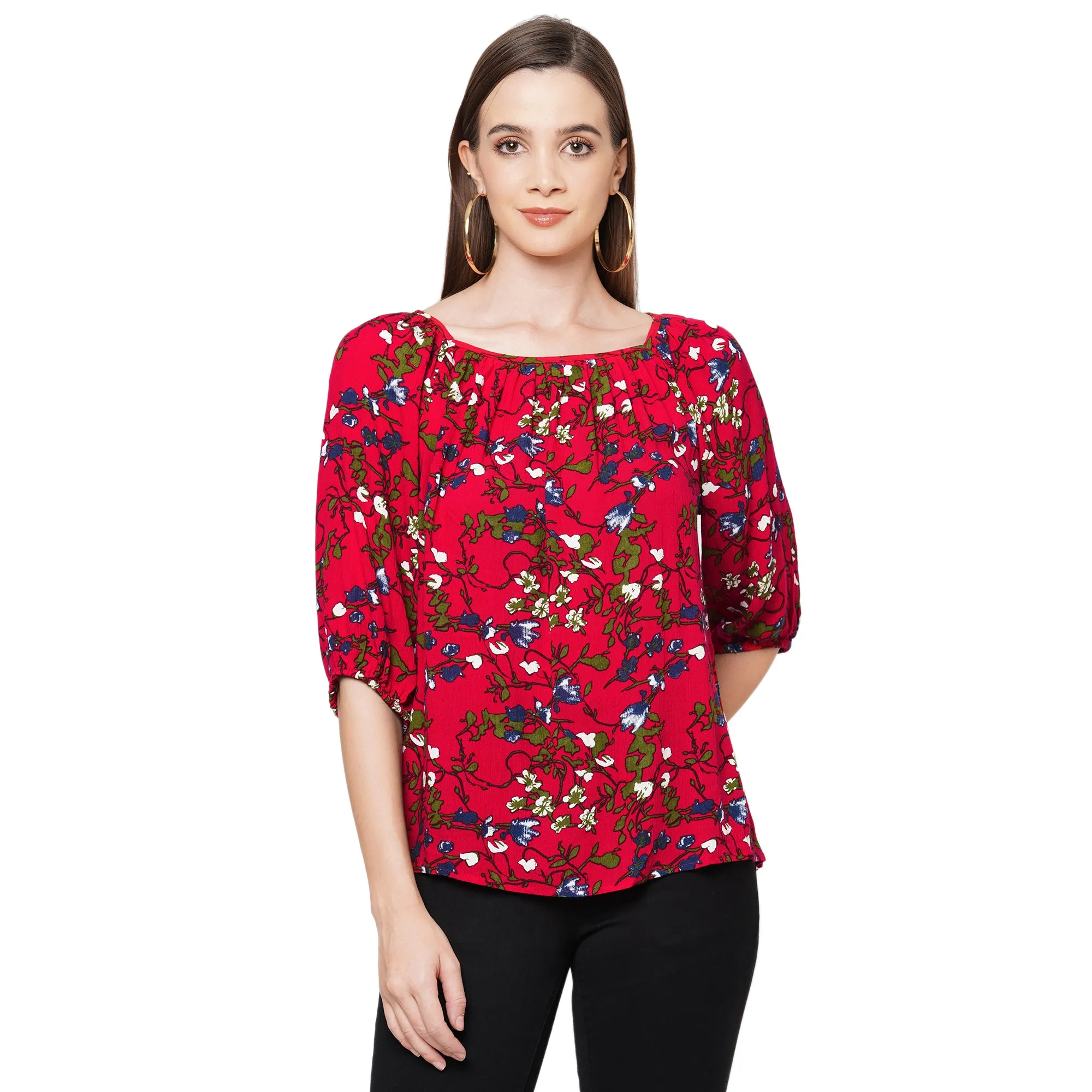 Red Floral Printed Top