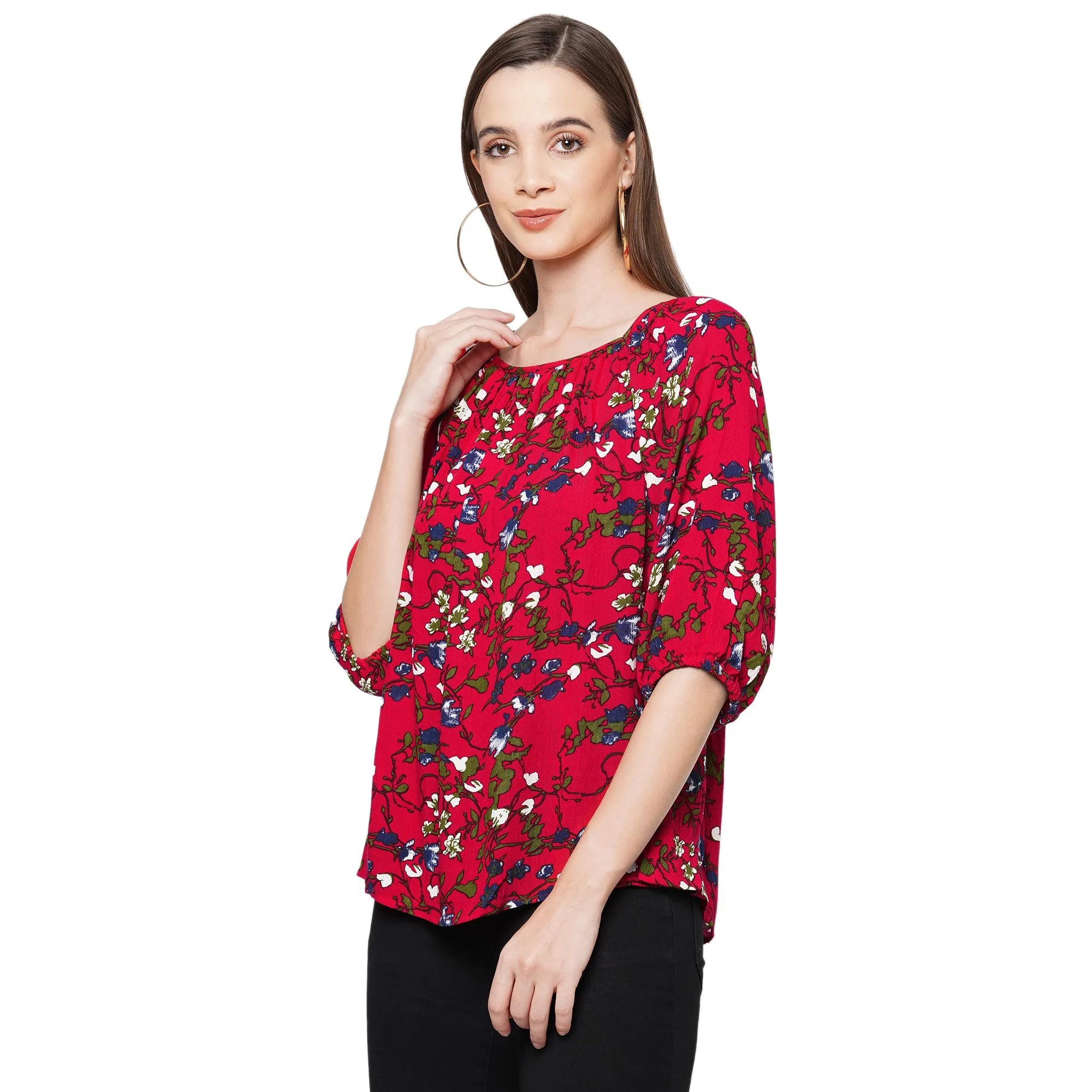 Red Floral Printed Top