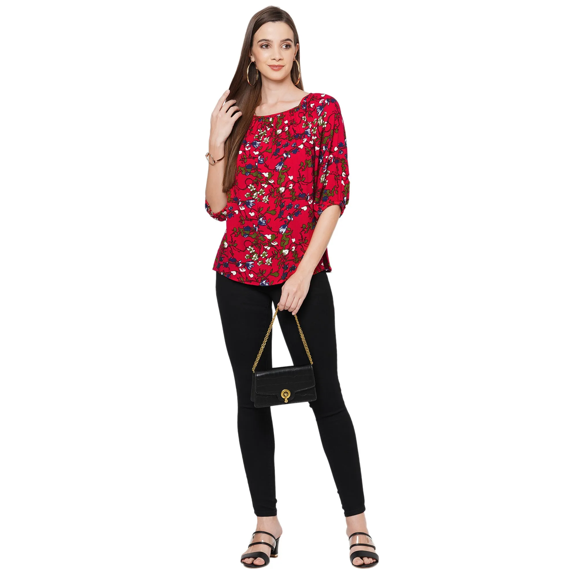 Red Floral Printed Top