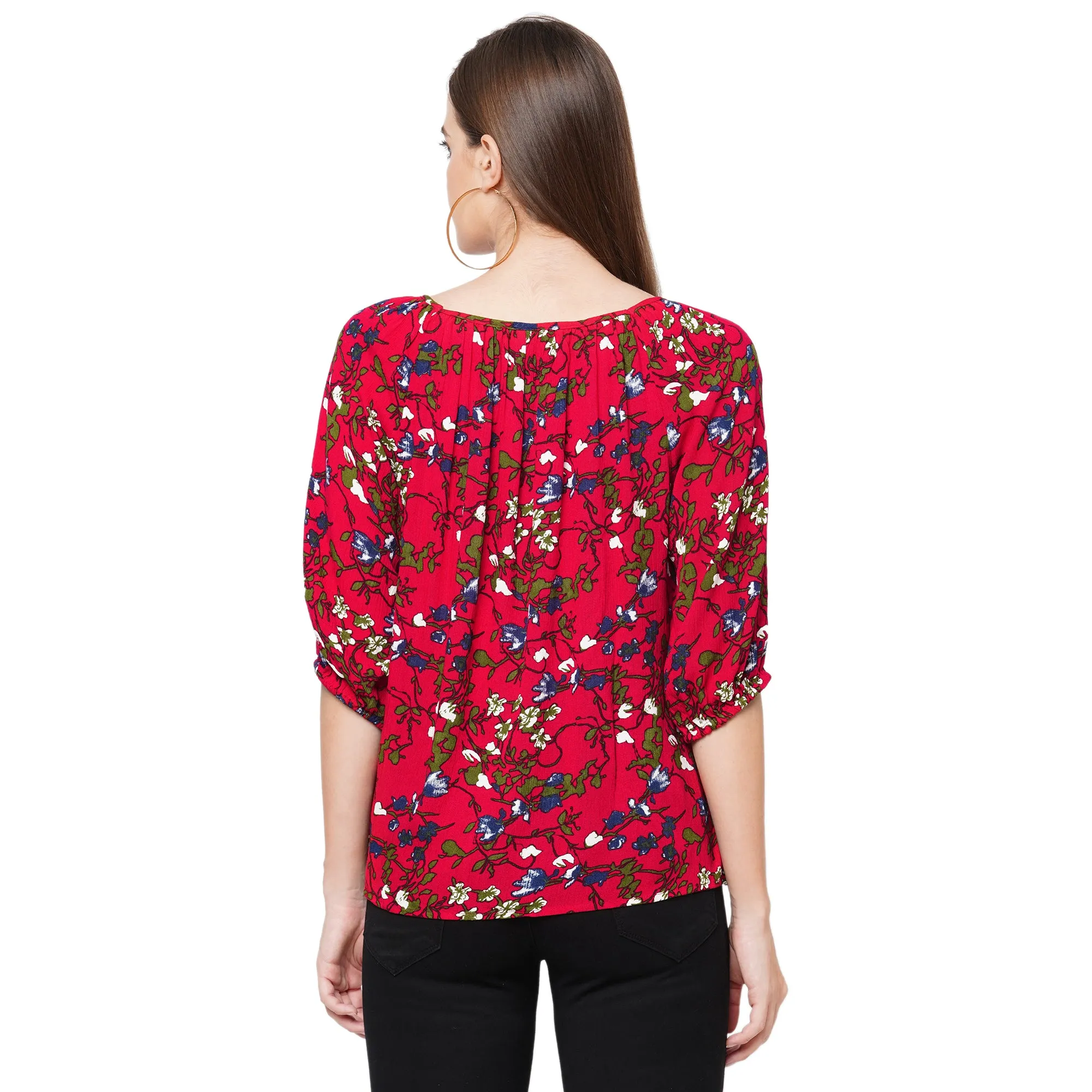 Red Floral Printed Top