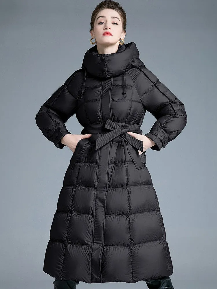 Removable Hood Belted Down Puffer Coat